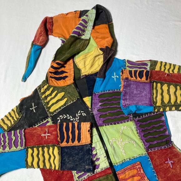 KPC Tops - Vintage KPC Hooded Jacket‎ Women's Size Large Patchwork Jacket Distressed Hippie